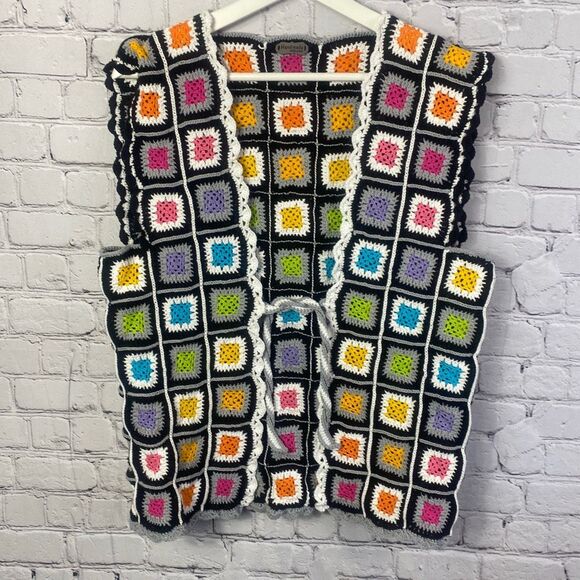 Handmade Granny Square Vest Cardigan One Size  A - Picture 1 of 9